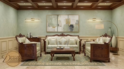 Sala Reina Ana con talla y cojines 3-2-1